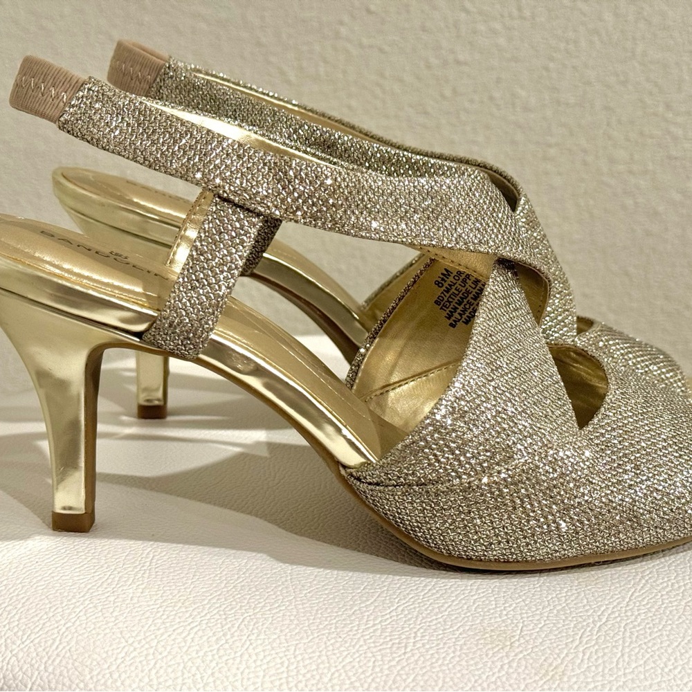 Bandolino heels formal wedding glitter sparkles gold beautiful excellent conditi - Picture 4 of 8